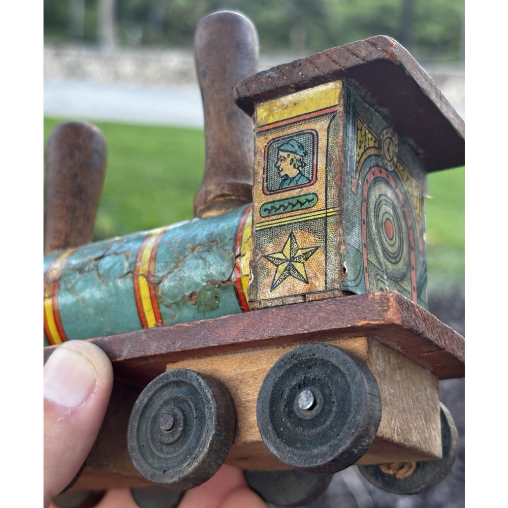 Bliss Ives Antique Wooden lithographed train Engine